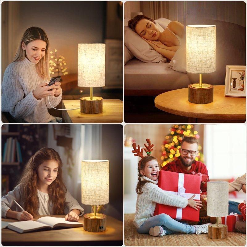 NATYSWAN Small Table Lamps For Bedroom Modern Touch Lamps Set Of 2 With USB Ports And Fabric Shade Minimalist Desk Lamp For Living Room Office Dorm Kids Room