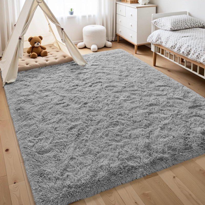 Nefoso Shag Area Rug 8ft X 10ft Soft Fluffy Area Rugs For Living Room Bedroom Decor Carpet Light Gray