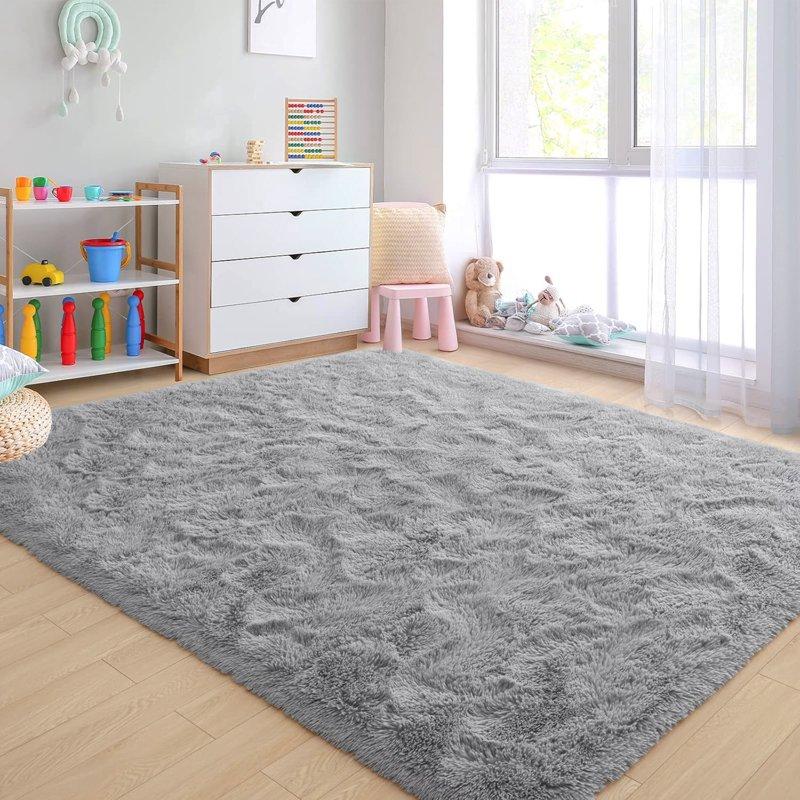 Nefoso Shag Area Rug 8ft X 10ft Soft Fluffy Area Rugs For Living Room Bedroom Decor Carpet Light Gray