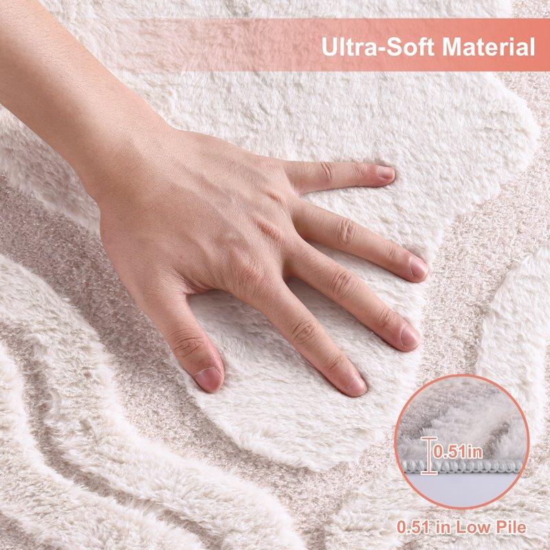 Nefoso Shag Area Rug 8ft X 10ft Washable Area Rugs For Living Room Bedroom Decor Non-Slip Carpet Modern Geometric Beige & Apricot