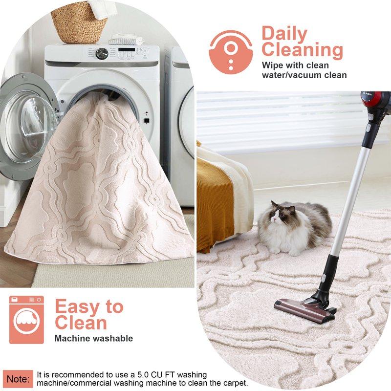 Nefoso Shag Area Rug 8ft X 10ft Washable Area Rugs For Living Room Bedroom Decor Non-Slip Carpet Modern Geometric Beige & Apricot