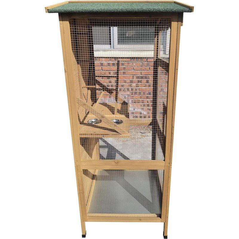 New 70” Large Outdoor Bird Aviary Weatherproof Wooden Indoor Bird Cage Easy Pull Out Clean Tray Asphalt Roof For Finches Doves Parrots Parakeets Canaries Cockatoos Lovebirds Pigeons