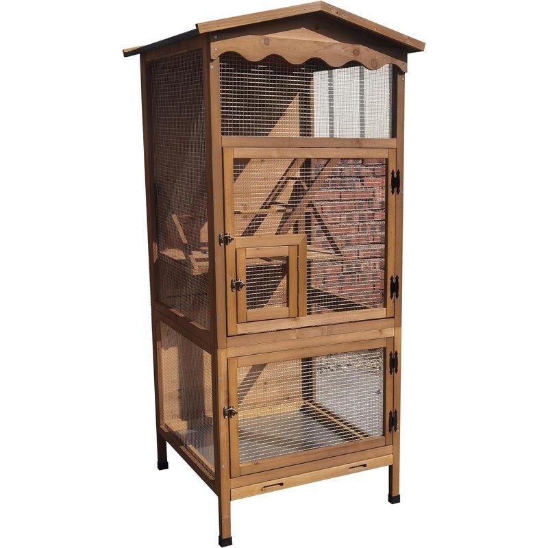 New 70” Large Outdoor Bird Aviary Weatherproof Wooden Indoor Bird Cage Easy Pull Out Clean Tray Asphalt Roof for Finches Doves Parrots Parakeets Canaries Cockatoos Lovebirds Pigeons