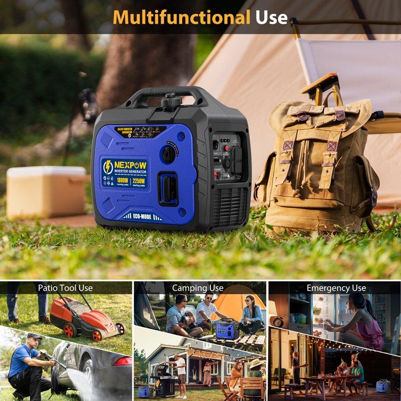 NEXPOW 2250W Portable Inverter Generator Gasoline Power Quiet Lightweight For Backup Home & Camping Eco-Mode Feature Parallel Capability EPA Compliant