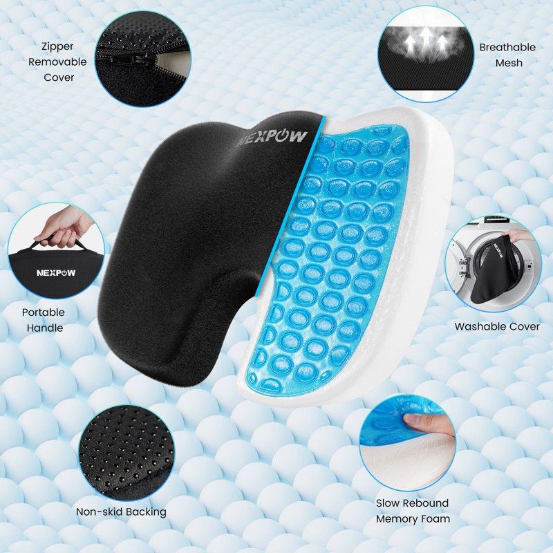 NEXPOW Memory Foam Seat Cushion Cooling Gel Butt Pillow For Tailbone Pain Relief - Chair Cushion Car Seat Cushion Butt Pillow
