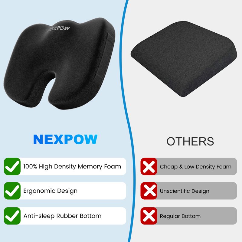 NEXPOW Memory Foam Seat Cushion Cooling Gel Butt Pillow For Tailbone Pain Relief - Chair Cushion Car Seat Cushion Butt Pillow