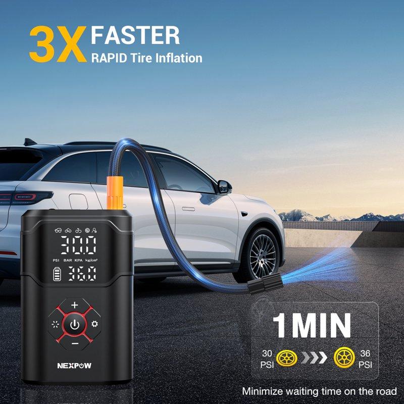 NEXPOW Tire Inflator Portable Air Compressor 150 PSI Air Pump For Car Tires With Pressure Gauge Portable Tire Pump For Car Motorcycle Bike Ball