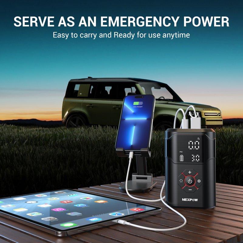 NEXPOW Tire Inflator Portable Air Compressor 150 PSI Air Pump For Car Tires With Pressure Gauge Portable Tire Pump For Car Motorcycle Bike Ball