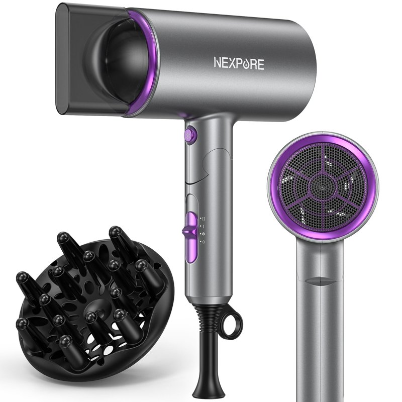 NEXPURE New Upgrade Professional Ionic Hair Dryer 2000W Powerful Blow Dryer with Diffuser and Concentrator Attachments Suitable for Home and Travel Purple
