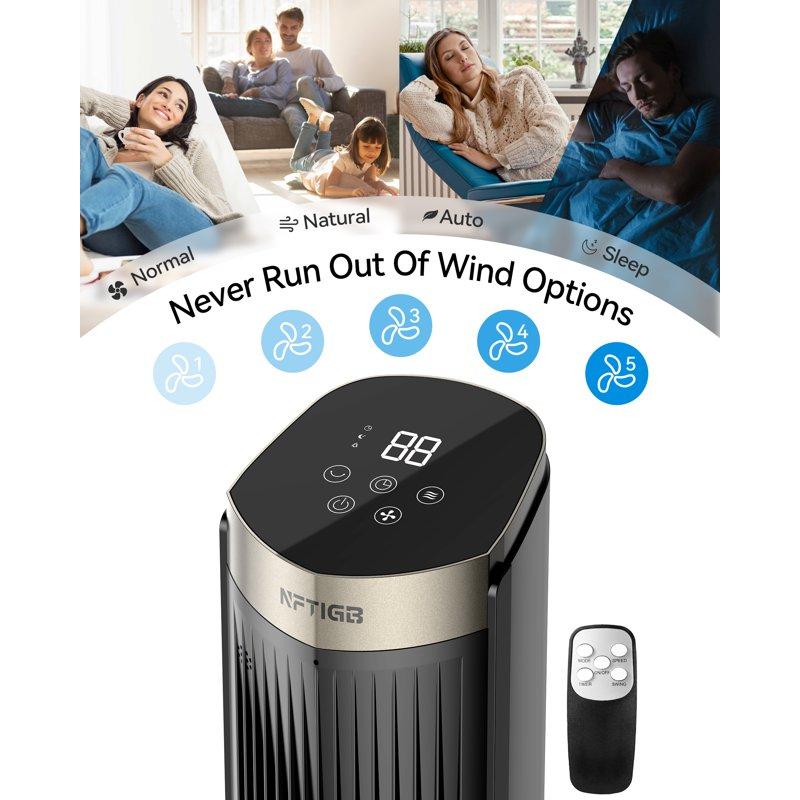 NFTIGB 40 Inch Tower Fan For Home 70° Oscillating Standing Floor Fan With Remote 5 Speeds 3 Modes With Remote Bladeless Fan New