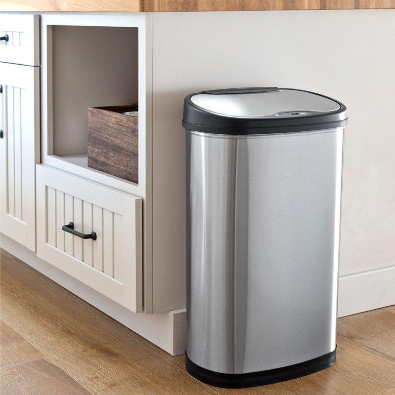 Nine Stars Automatic Kitchen Trash Can 13 Gallon Stainless Steel Motion Sensor Hands Free Soft Close Lid Garbage Bin Silver