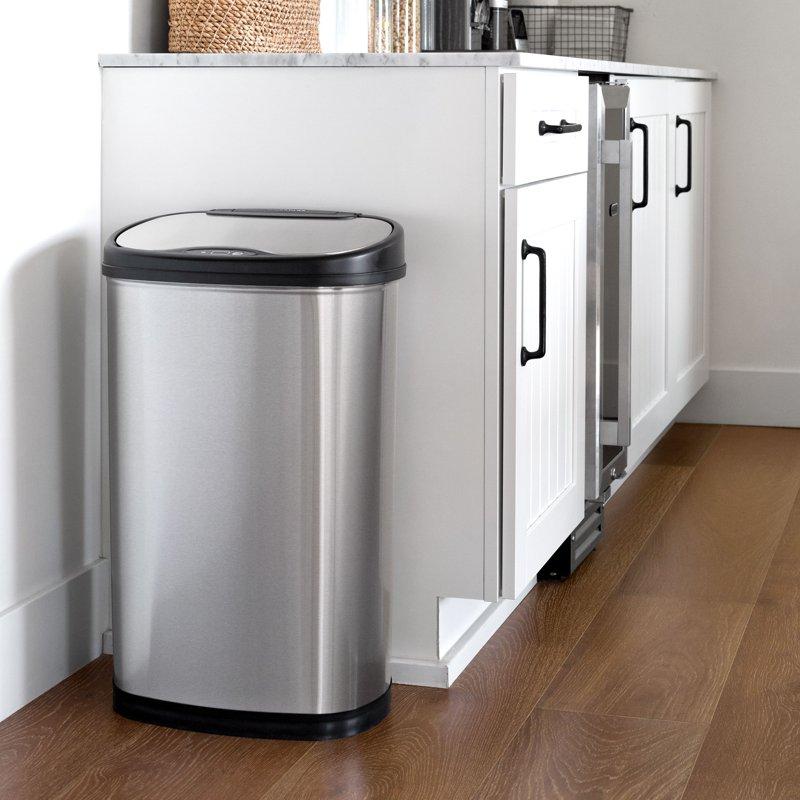 Nine Stars Automatic Kitchen Trash Can 13 Gallon Stainless Steel Motion Sensor Hands Free Soft Close Lid Garbage Bin Silver
