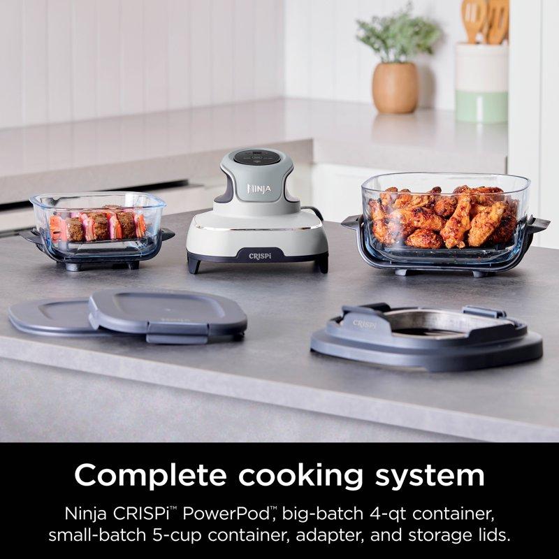 Ninja Crispi 3-in-1 Portable Glass Air Fryer Cooking System 1500W 4-Qt & 5-Cup TempWare Glass Containers With Storage Lids Microwave Freezer & Dishwasher Safe White FN100WH