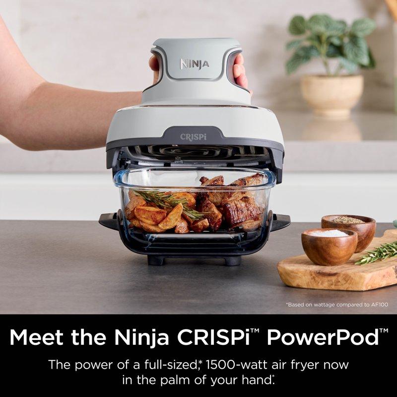 Ninja Crispi 3-in-1 Portable Glass Air Fryer Cooking System 1500W 4-Qt & 5-Cup TempWare Glass Containers With Storage Lids Microwave Freezer & Dishwasher Safe White FN100WH