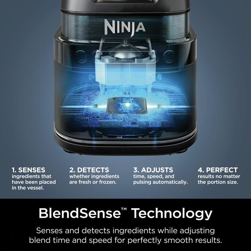 Ninja Detect Power Blender + Personal Single-Serve BlendSense Technology Kitchen Countertop 1700 W 72 Oz Pitcher 24 Oz Cup Silver TB300