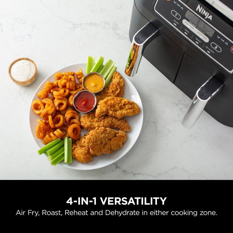 Ninja Foodi 4-in-1 Air Fryer 8 Quart DualZone Technology (2) 4 Quart Independent Frying Baskets Smart Finish To Roast Dehydrate Easy Family-Sized Meals Black DZ100