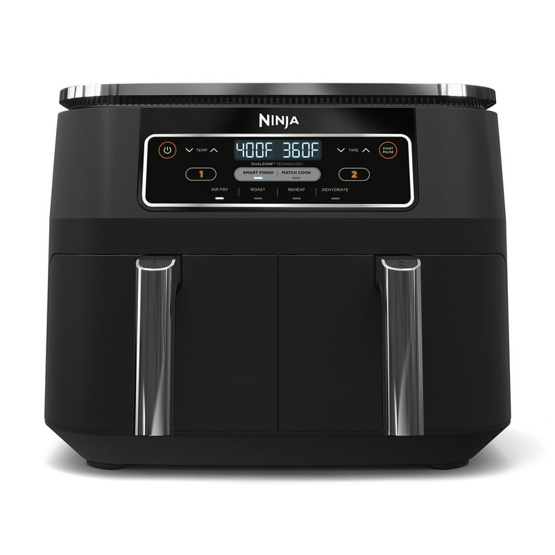 Ninja Foodi 4-in-1 Air Fryer 8 Quart DualZone Technology (2) 4 Quart Independent Frying Baskets Smart Finish to Roast Dehydrate Easy Family-Sized Meals Black DZ100