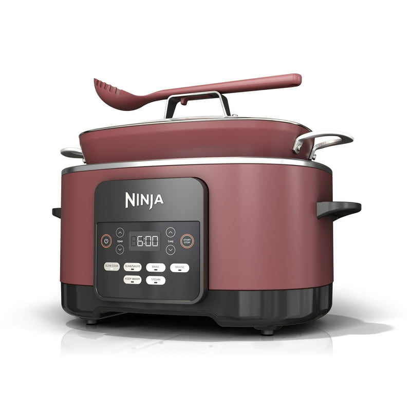 Ninja Foodi Possible Cooker 8.5 Quart 6-in-1 Multi-Cooker Slow Cooker Steamer Glass Lid Integrated Cooking Utensil Nonstick Oven Safe Pot to 500°F Cherry Tarte MC1000WM
