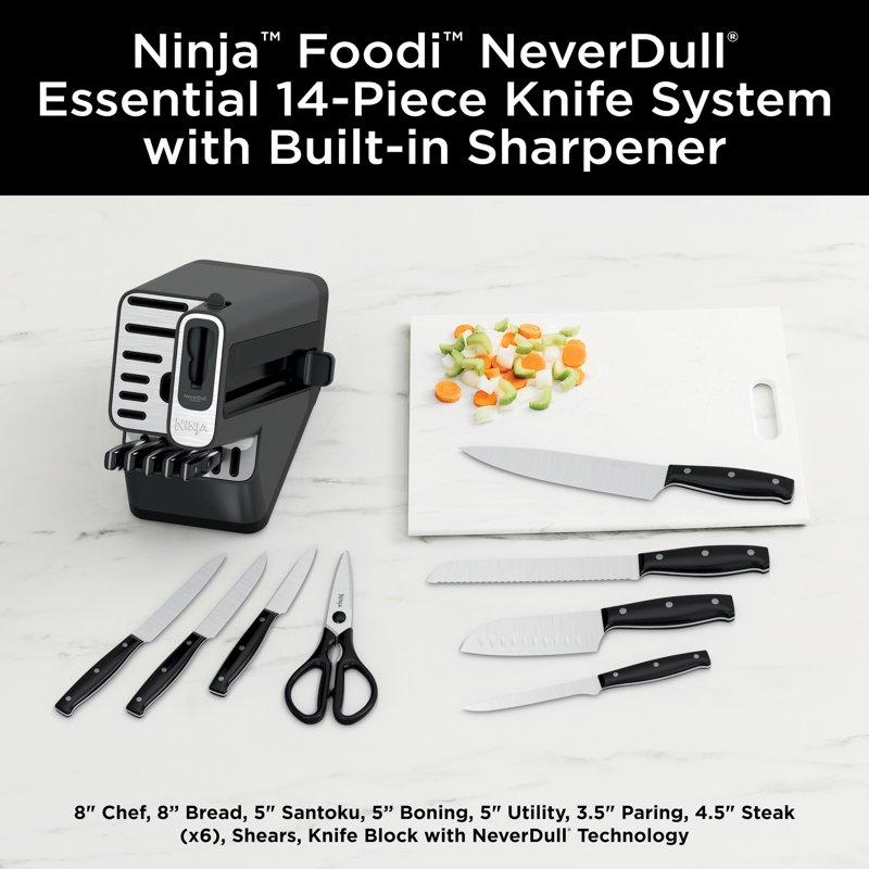 Ninja NeverDull 14-Piece Stainless Steel Essential Knife System With Built-in Sharpener K12014 Black/Gray