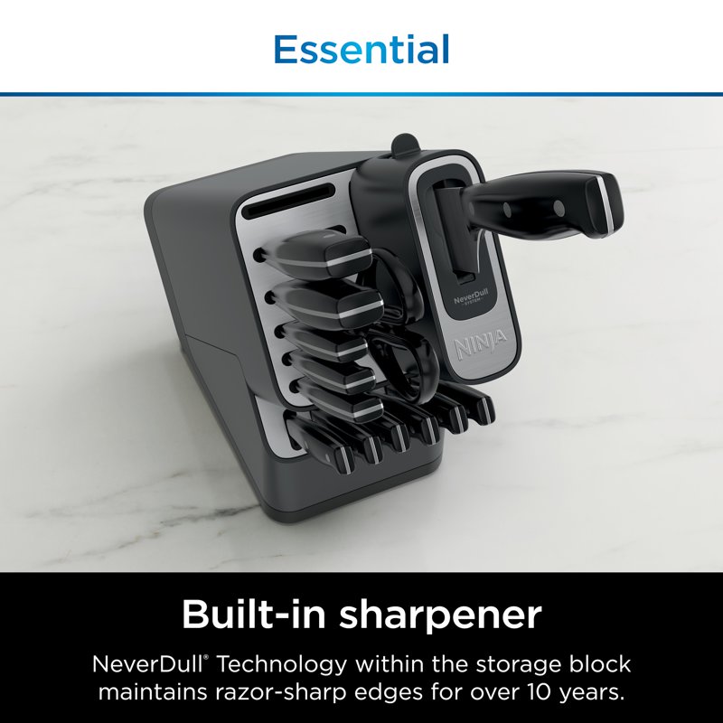 Ninja NeverDull 14-Piece Stainless Steel Essential Knife System With Built-in Sharpener K12014 Black/Gray