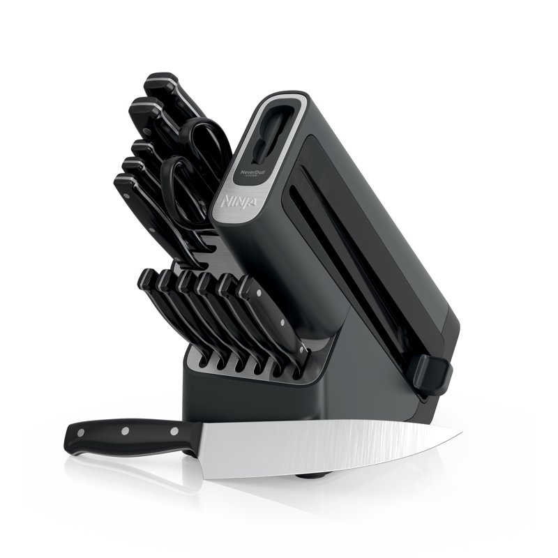 Ninja NeverDull 14-Piece Stainless Steel Essential Knife System with Built-in Sharpener K12014 Black/Gray