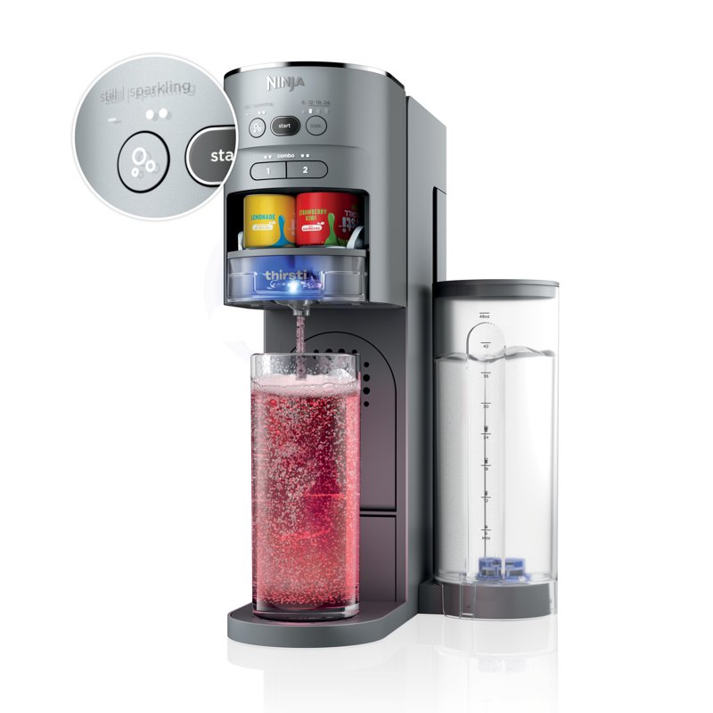 Ninja Thirsti Drink Maker Still Sparkling Custom Drink Kit With CO2 Canister Flavors And 48 Oz Reservoir
