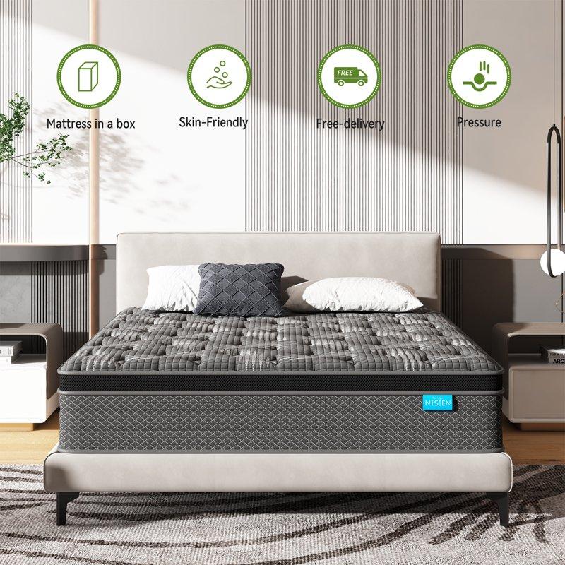 Nisien Black 10 Inch Queen Mattress Cooling Gel Memory Foam Hybrid Mattress In A Box Queen Medium Euro Top