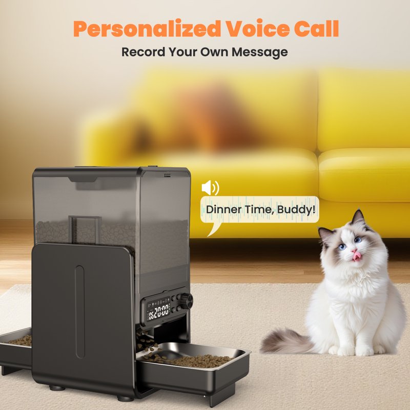 Novinter 5L/20 Cups Automatic Cat Food Dispenser For 2 Cats/2 Small Dogs Pet Dispenser With Timer And Voice Functions Suitable For Dry Or Wet Meals