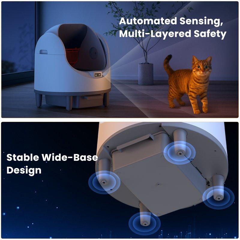 Novinter Self Cleaning Automatic Cat Litter Box 8+68L Large Open Top Design APP Control 8 Integrated Safety Protection - Targeted Deodorizing Aromatherapy