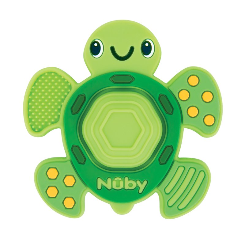 Nuby Teethe N' Pop Sensory Play Teether For Infants Green Turtle Baby Teether