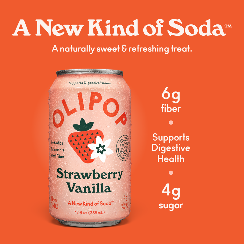OLIPOP Prebiotic Soda Strawberry Vanilla 12 Fl Oz 4 Pack Pantry Packs