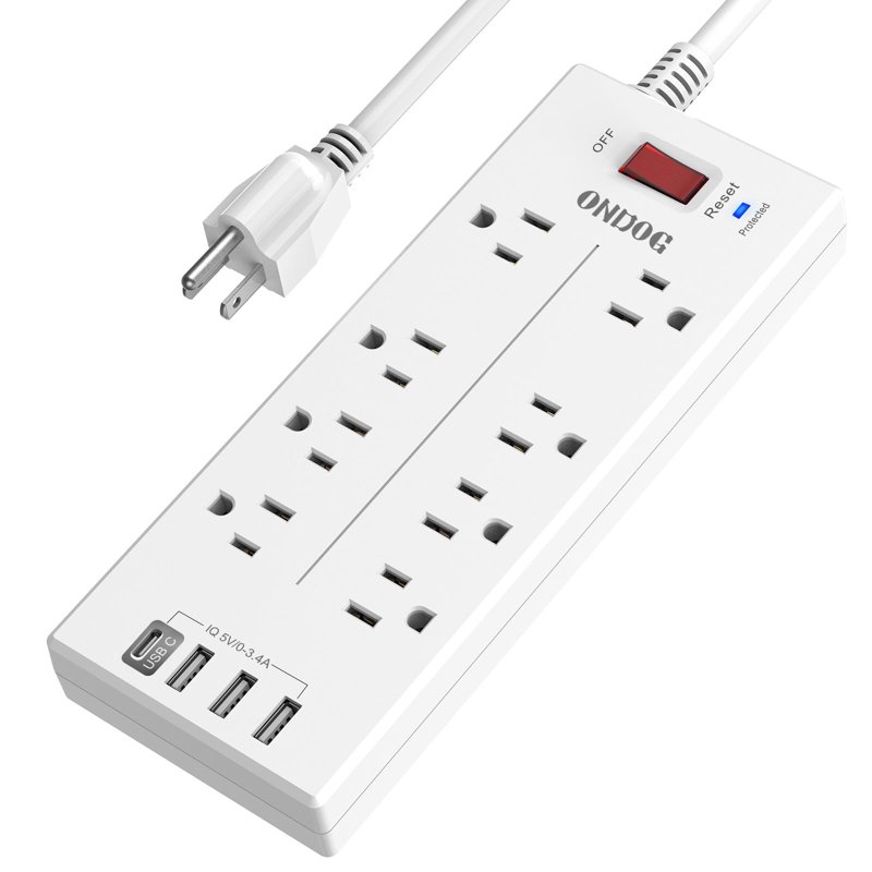 ONDOG Power Strip Surge Protector with 8-Outlet 4 USB Port 6FT extension cord