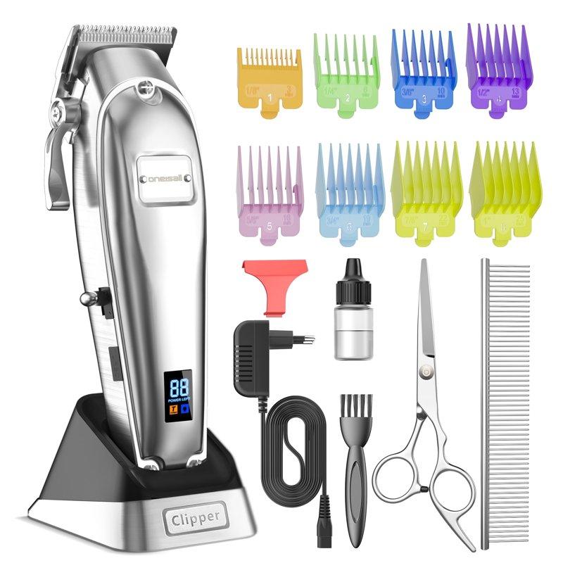 Oneisall Professional Dog Grooming Clippers Kit 2 Speed Heavy Duty Cordless Hair Shears Trimmers for Thick Heavy Coats with Metal Blade for Dogs Cats Animals All Metal Design Pet Clippers Electric