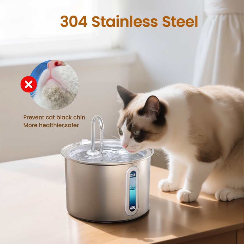 Oneisall PWF-001 304 Stainless Steel Cat Water Fountain 2L Water Fountains For Cats Indoor - Silver