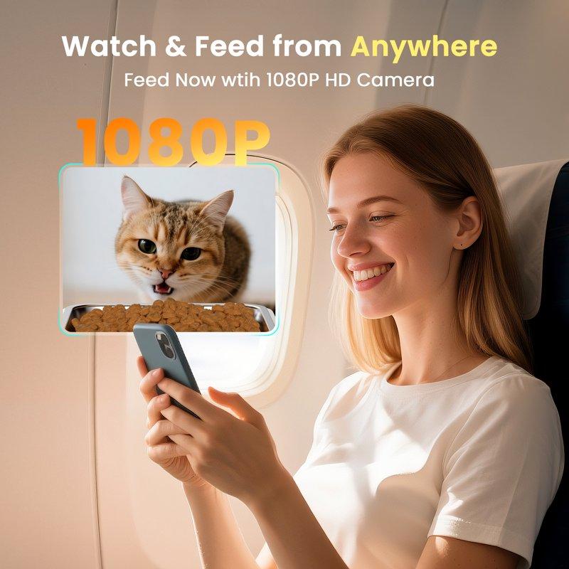 Oneisall WF-63 5GHz & 2.4GHz Automatic Cat Food Dispenser 6L/25 Cups Automatic Cat Feeder With Camera White