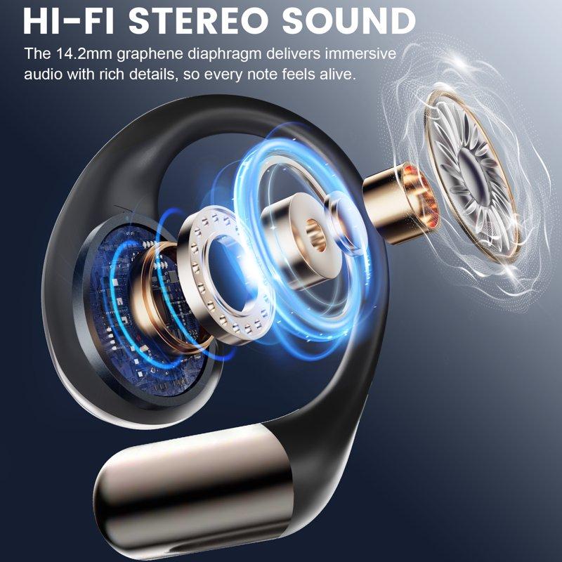 Open Ear Earbuds Bluetooth 5.4 Wireless Earphones 48H Playtime ENC Microphone Clear Talk With Earhooks And LED Power Display The Waterproof Headphones Ideal For Fitness Travel