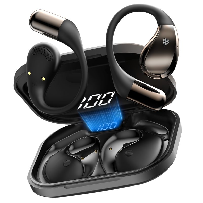Open Ear Earbuds Bluetooth 5.4 Wireless Earphones 48H Playtime ENC Microphone Clear Talk with Earhooks And LED Power Display the Waterproof Headphones Ideal for Fitness Travel