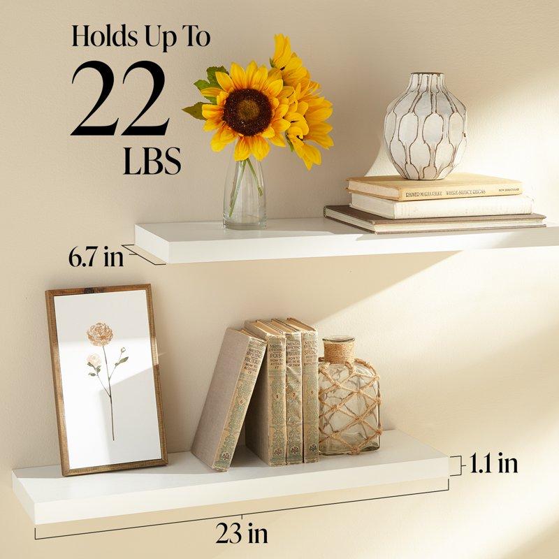 Ophanie 22.5 Inch 2 Pack Wood Floating Shelves Hanging Float Shelf For Wall Mounted Decorative Shelves 6.7 X 23 Inch Set Of 2 White