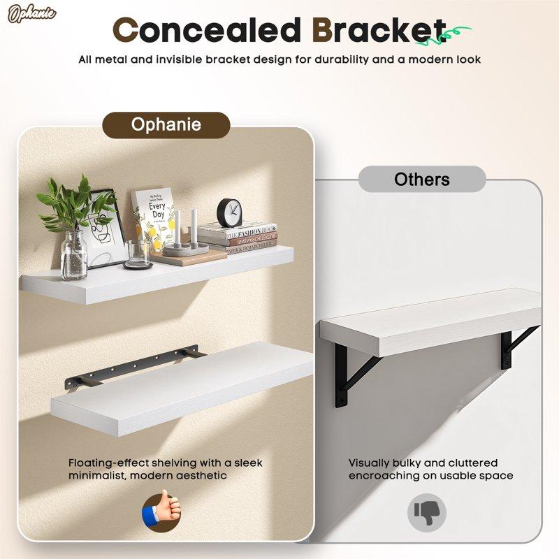 Ophanie 22.5 Inch 2 Pack Wood Floating Shelves Hanging Float Shelf For Wall Mounted Decorative Shelves 6.7 X 23 Inch Set Of 2 White