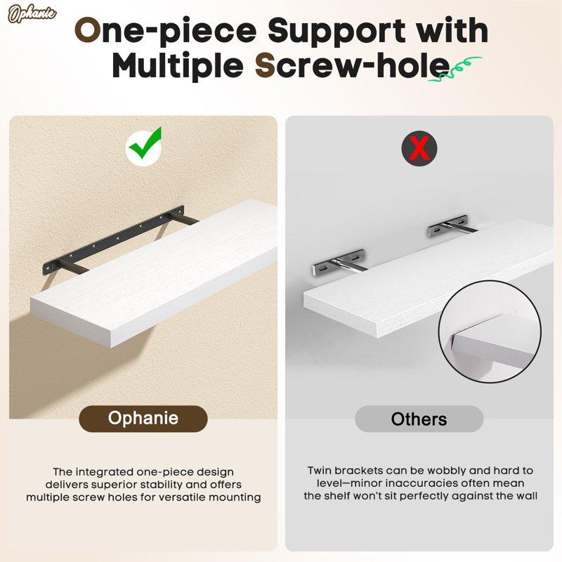 Ophanie 22.5 Inch 2 Pack Wood Floating Shelves Hanging Float Shelf For Wall Mounted Decorative Shelves 6.7 X 23 Inch Set Of 2 White