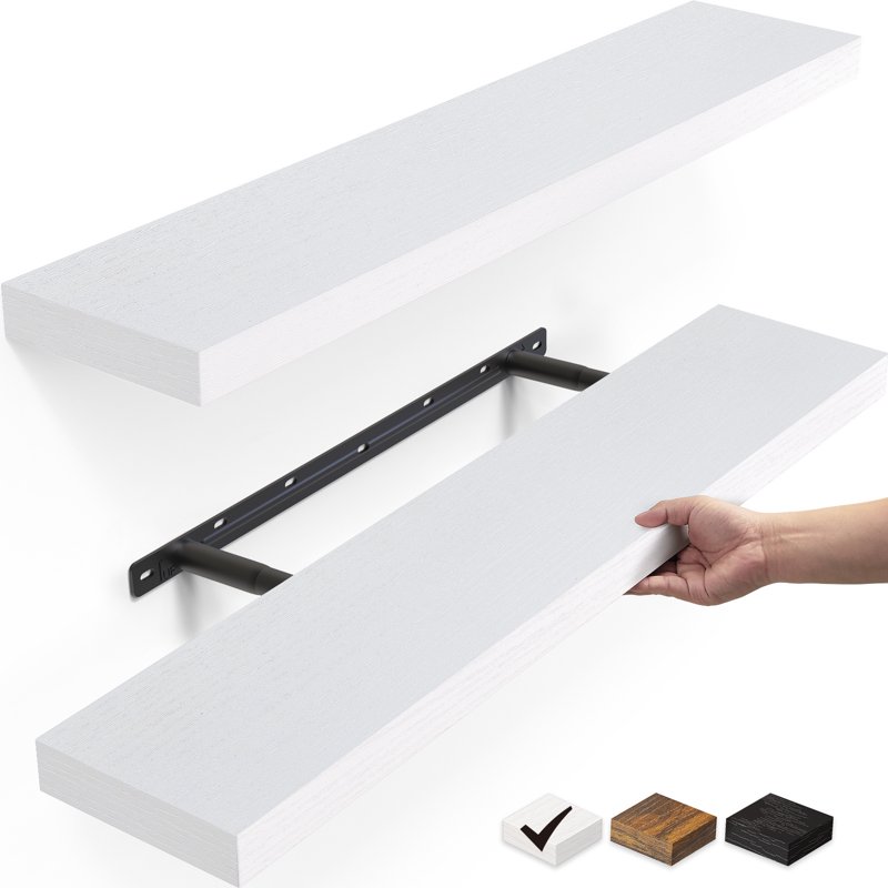 Ophanie 22.5 inch 2 Pack Wood Floating Shelves Hanging Float Shelf for Wall Mounted Decorative Shelves 6.7 x 23 Inch Set of 2 White