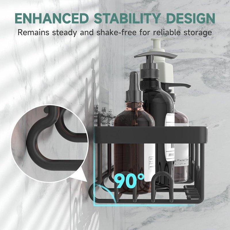 Ophanie Adhesive Shower Caddy 6 Pack Large Capacity Bathroom Organizers And Storage No Drilling Wall-Mounted Basket Black