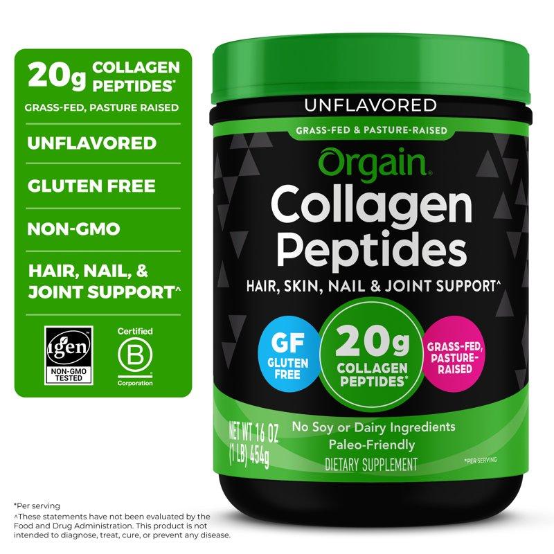 Orgain Hydrolyzed Grass Fed 20g Collagen Peptides Powder Unflavored 1lb