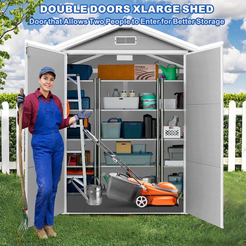 Outdoor Shed & Storage Seizeen All-Weather Plastic Sheds 82'' H Sloped Top Garden Shed With Window Heavy-Duty Resin Outdoor Storage W/Floor Gray
