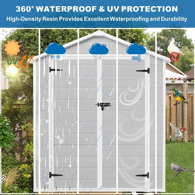 Outdoor Shed & Storage Seizeen All-Weather Plastic Sheds 82'' H Sloped Top Garden Shed With Window Heavy-Duty Resin Outdoor Storage W/Floor Gray