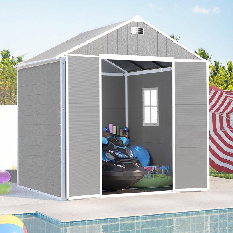 Outdoor Shed & Storage Seizeen All-Weather Plastic Sheds 82'' H Sloped Top Garden Shed with Window Heavy-Duty Resin Outdoor Storage W/Floor Gray