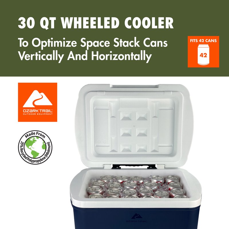 Ozark Trail 30 Quart Capacity Hard Side Wheeled Cooler 42-Can Blue