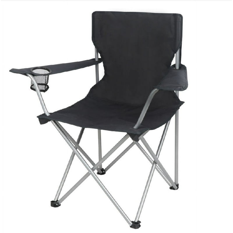 Ozark Trail Quad Folding Camp Chair with Cup Holder Black
