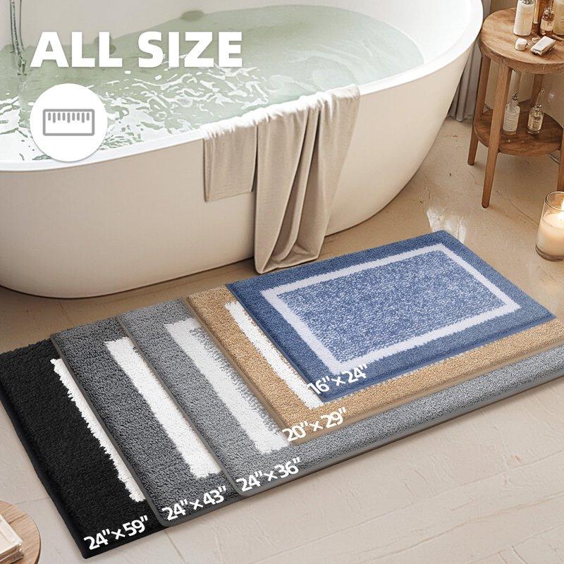 PABUBE Bathroom Rug Soft Absorbent Bathroom Mat And Bath Mat Premium Microfiber Shag Bath Rug Machine Washable (16"x24" Grey And White)