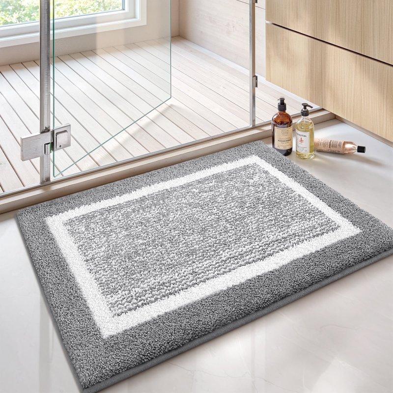 PABUBE Bathroom Rug Soft Absorbent Bathroom Mat and Bath Mat Premium Microfiber Shag Bath Rug Machine Washable (16"x24" Grey and White)